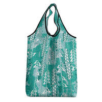 Teal Hawaii Tapa Pattern Grocery Bag With Heliconia Vintage Style