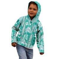 Teal Hawaii Tapa Pattern Kid Hoodie With Heliconia Vintage Style