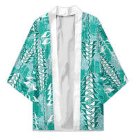 Teal Hawaii Tapa Pattern Kimono With Heliconia Vintage Style