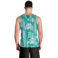 Teal Hawaii Tapa Pattern Men Tank Top With Heliconia Vintage Style
