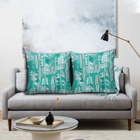 Teal Hawaii Tapa Pattern Pillow Cover With Heliconia Vintage Style