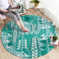 Teal Hawaii Tapa Pattern Round Carpet With Heliconia Vintage Style