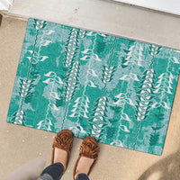 Teal Hawaii Tapa Pattern Rubber Doormat With Heliconia Vintage Style