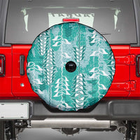 Teal Hawaii Tapa Pattern Spare Tire Cover With Heliconia Vintage Style