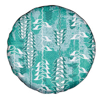 Teal Hawaii Tapa Pattern Spare Tire Cover With Heliconia Vintage Style