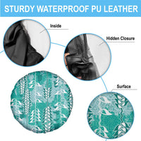 Teal Hawaii Tapa Pattern Spare Tire Cover With Heliconia Vintage Style