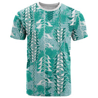 Teal Hawaii Tapa Pattern T Shirt With Heliconia Vintage Style