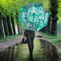 Teal Hawaii Tapa Pattern Umbrella With Heliconia Vintage Style