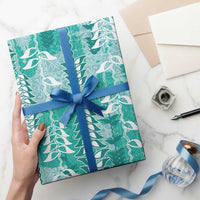 Teal Hawaii Tapa Pattern Wrapping Paper With Heliconia Vintage Style