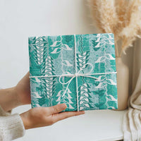 Teal Hawaii Tapa Pattern Wrapping Paper With Heliconia Vintage Style