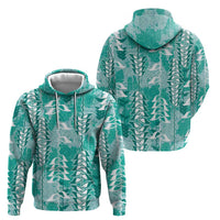 Teal Hawaii Tapa Pattern Zip Hoodie With Heliconia Vintage Style