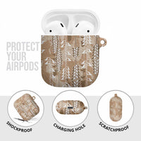 Beige Hawaii Tapa Pattern AirPods Case With Heliconia Vintage Style