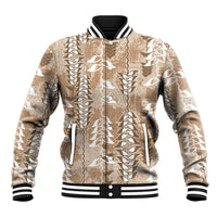 Beige Hawaii Tapa Pattern Baseball Jacket With Heliconia Vintage Style