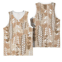 Beige Hawaii Tapa Pattern Basketball Jersey With Heliconia Vintage Style