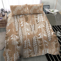 Beige Hawaii Tapa Pattern Bedding Set With Heliconia Vintage Style