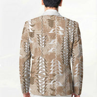 Beige Hawaii Tapa Pattern Blazer With Heliconia Vintage Style