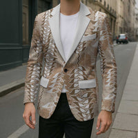 Beige Hawaii Tapa Pattern Blazer With Heliconia Vintage Style