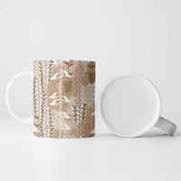 Beige Hawaii Tapa Pattern Ceramic Mug With Heliconia Vintage Style