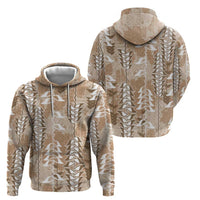 Beige Hawaii Tapa Pattern Hoodie With Heliconia Vintage Style