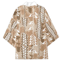 Beige Hawaii Tapa Pattern Kimono With Heliconia Vintage Style