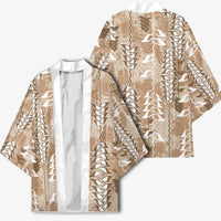 Beige Hawaii Tapa Pattern Kimono With Heliconia Vintage Style