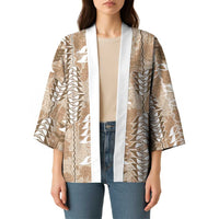 Beige Hawaii Tapa Pattern Kimono With Heliconia Vintage Style
