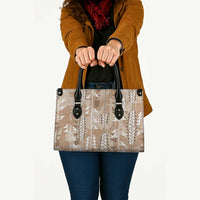 Beige Hawaii Tapa Pattern Leather Bag With Heliconia Vintage Style