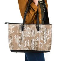 Beige Hawaii Tapa Pattern Leather Tote Bag With Heliconia Vintage Style