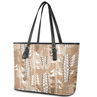 Beige Hawaii Tapa Pattern Leather Tote Bag With Heliconia Vintage Style