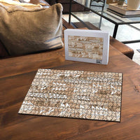 Beige Hawaii Tapa Pattern Puzzle With Heliconia Vintage Style