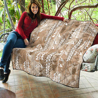 Beige Hawaii Tapa Pattern Quilt With Heliconia Vintage Style