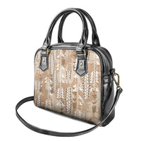 Beige Hawaii Tapa Pattern Shoulder Handbag With Heliconia Vintage Style