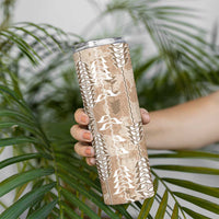 Beige Hawaii Tapa Pattern Skinny Tumbler With Heliconia Vintage Style