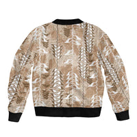 Beige Hawaii Tapa Pattern Sleeve Zip Bomber Jacket With Heliconia Vintage Style