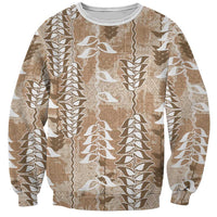 Beige Hawaii Tapa Pattern Sweatshirt With Heliconia Vintage Style