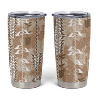 Beige Hawaii Tapa Pattern Tumbler Cup With Heliconia Vintage Style