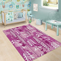 Magenta Hawaii Tapa Pattern Area Rug With Heliconia Vintage Style
