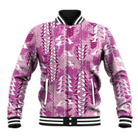 Magenta Hawaii Tapa Pattern Baseball Jacket With Heliconia Vintage Style