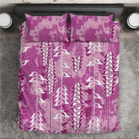 Magenta Hawaii Tapa Pattern Bedding Set With Heliconia Vintage Style