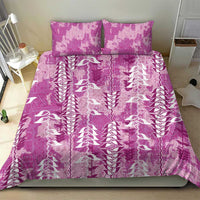 Magenta Hawaii Tapa Pattern Bedding Set With Heliconia Vintage Style