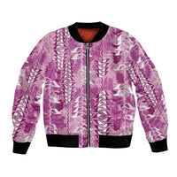 Magenta Hawaii Tapa Pattern Bomber Jacket With Heliconia Vintage Style