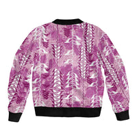 Magenta Hawaii Tapa Pattern Bomber Jacket With Heliconia Vintage Style