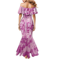 Magenta Hawaii Tapa Pattern Family Matching Mermaid Dress and Hawaiian Shirt With Heliconia Vintage Style LT05 - Polynesian Pride