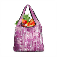 Magenta Hawaii Tapa Pattern Grocery Bag With Heliconia Vintage Style