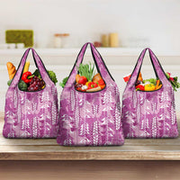 Magenta Hawaii Tapa Pattern Grocery Bag With Heliconia Vintage Style
