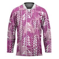 Magenta Hawaii Tapa Pattern Hockey Jersey With Heliconia Vintage Style