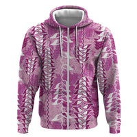 Magenta Hawaii Tapa Pattern Hoodie With Heliconia Vintage Style