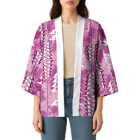 Magenta Hawaii Tapa Pattern Kimono With Heliconia Vintage Style