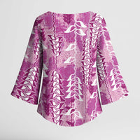 Magenta Hawaii Tapa Pattern Kimono Sleeve Blouse With Heliconia Vintage Style