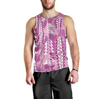Magenta Hawaii Tapa Pattern Men Tank Top With Heliconia Vintage Style